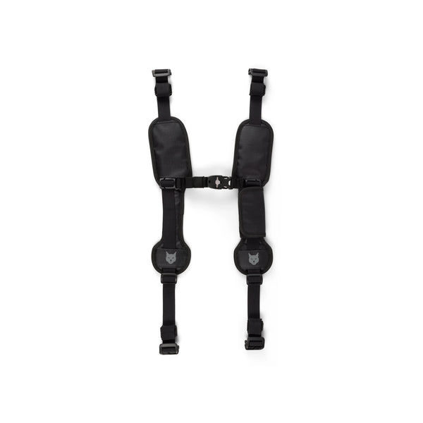 RYZVOX FAR Backpack Straps 40L standing upright, padded shoulder straps joined by the chest strap
