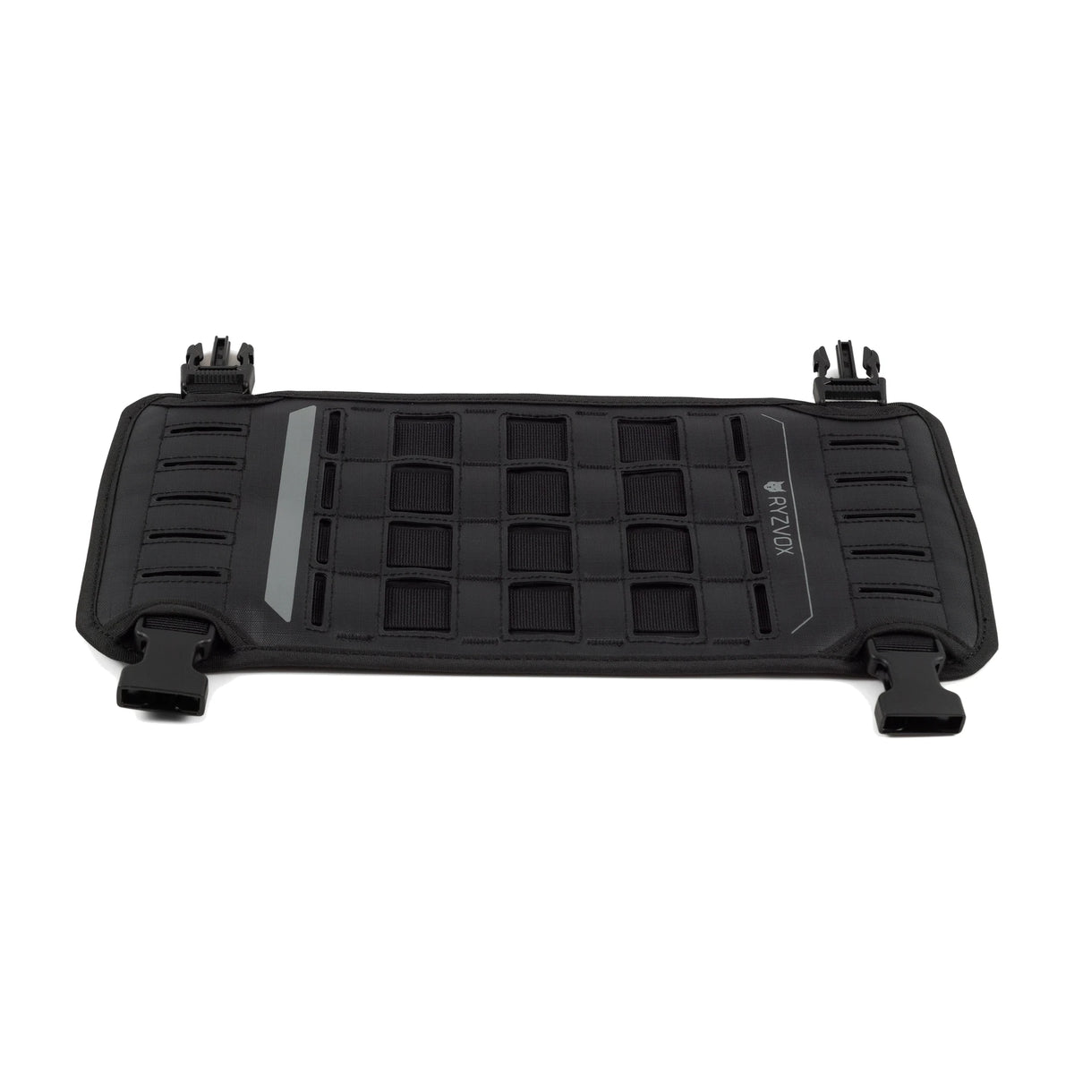 RYZVOX FAR Beaver Tail 40L seen from above, attachment grid across the top panel with Woojin buckles at each corner