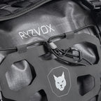 Close up of the front panel with the lynx crest and the elastic cargo net