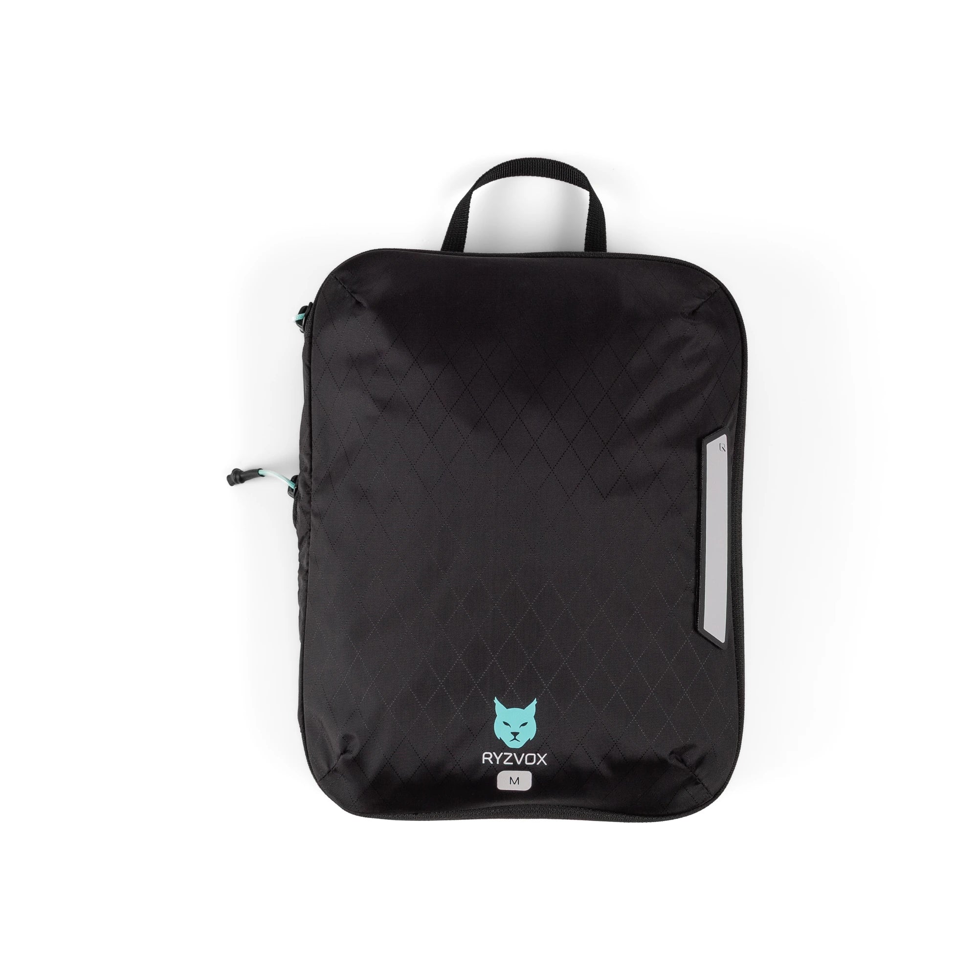 RYZVOX Packing Cube M empty and flat, front panel with the carry loop and label