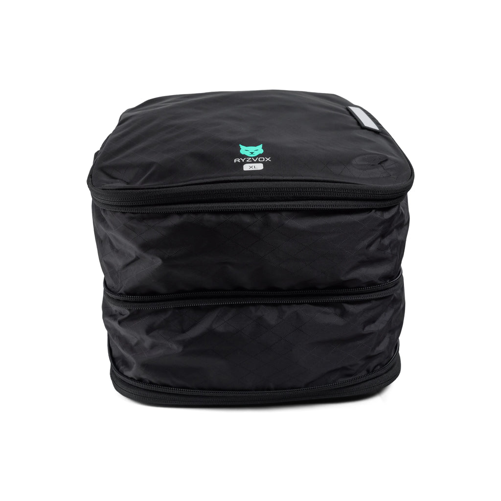 RYZVOX Packing Cube XL packed full, seen from the front with the size label