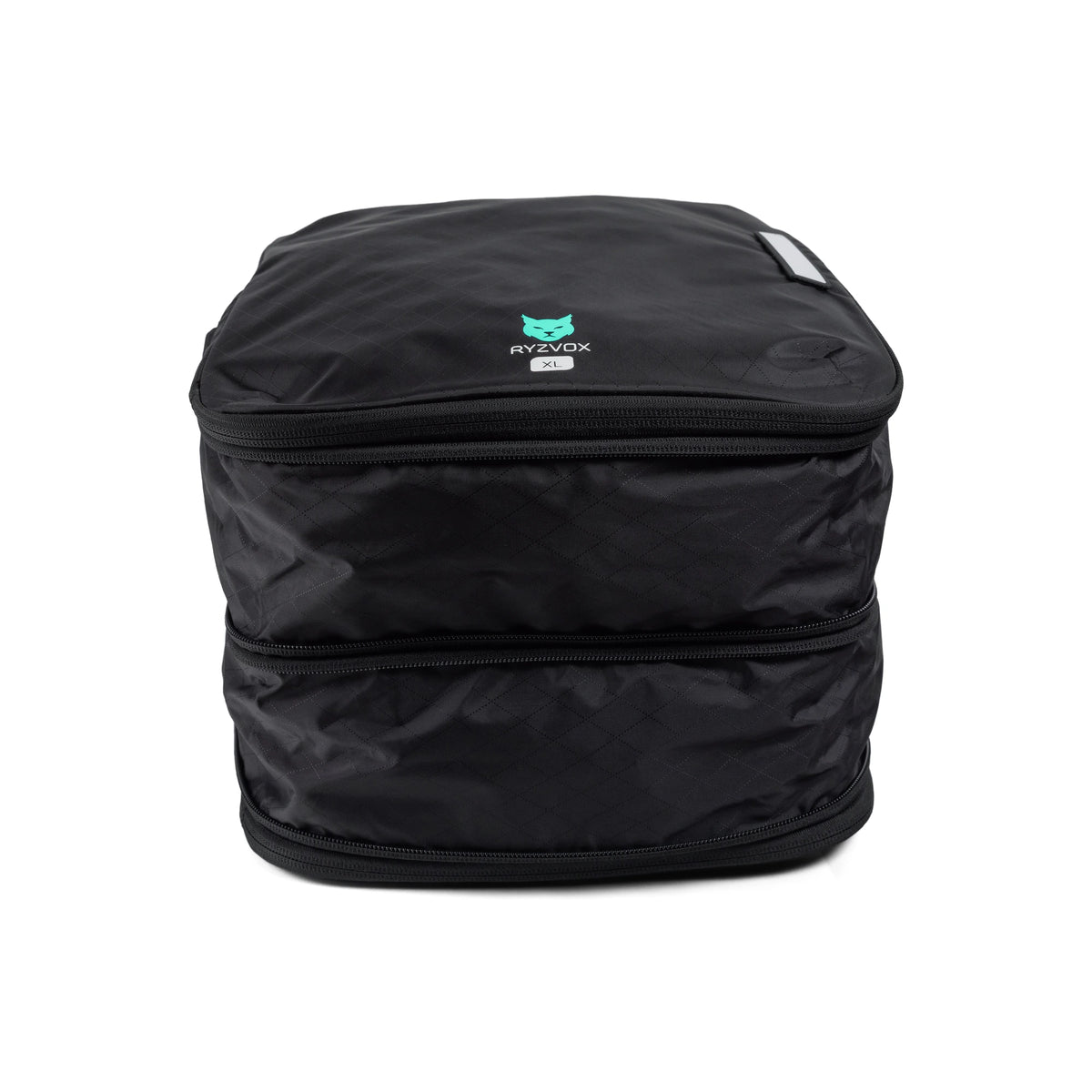 RYZVOX Packing Cube XL packed full, seen from the front with the size label