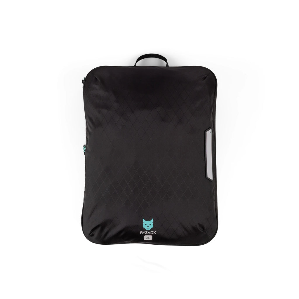 RYZVOX Packing Cube XL empty and flat, front panel with the carry loop and label