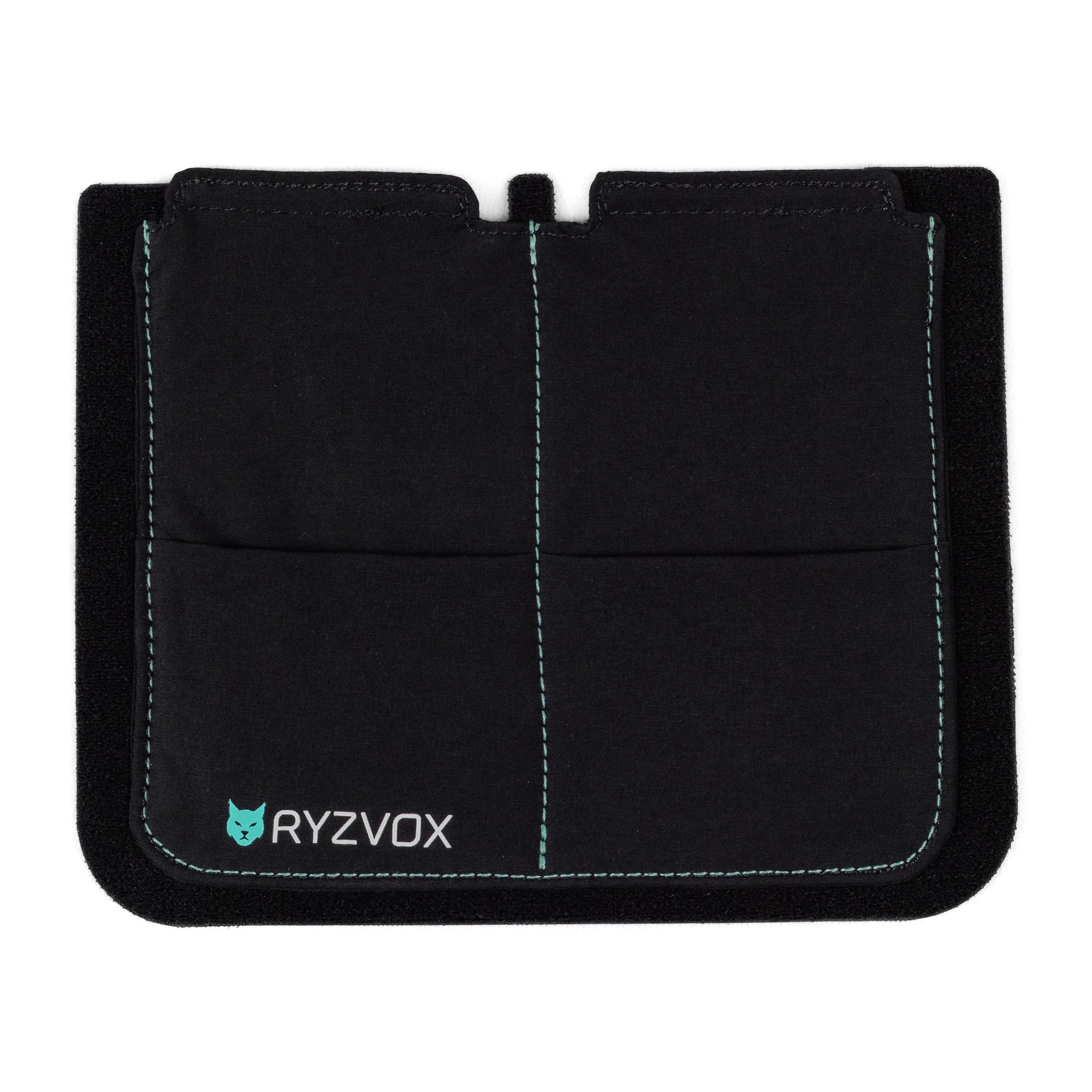 RYZVOX Stretch Pocket M seen from the front, twin stretch compartments with the brand label